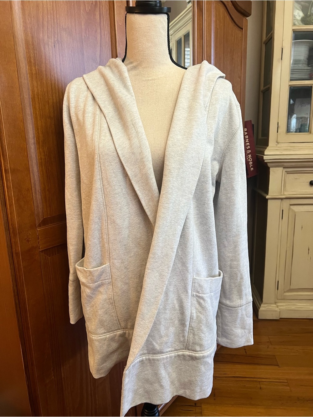 LOFT Hooded Open-Front Cardigan in Light Gray